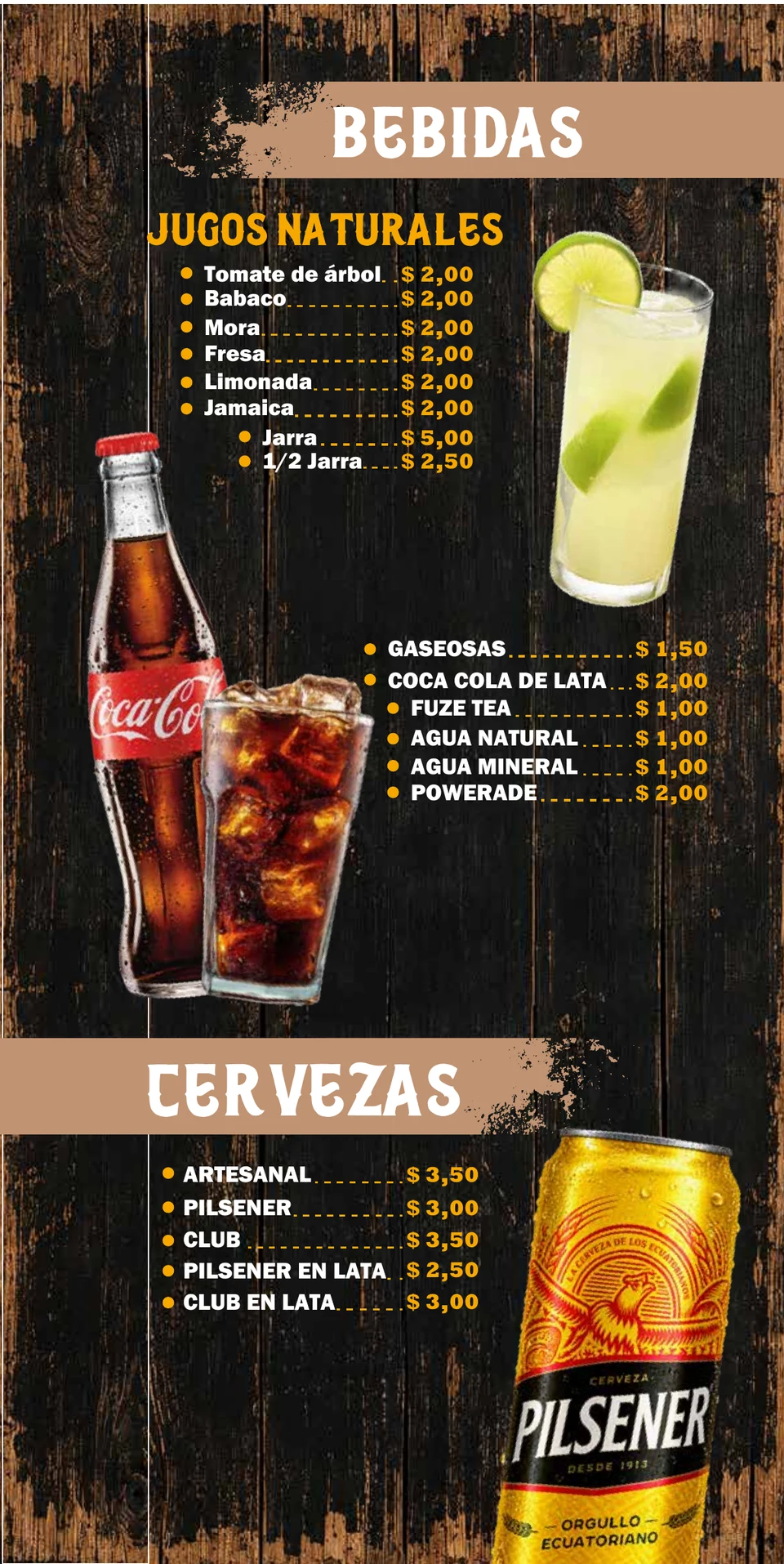 Página 5 de la carta de La Herradura: Bebidas y cervezas. El contenido también está disponible en texto debajo.